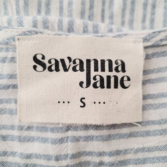 Savanna Jane Top S Gray Stripe Multicolor Embroidery Peplum Ruffle Sleeve Blouse - Picture 5 of 8
